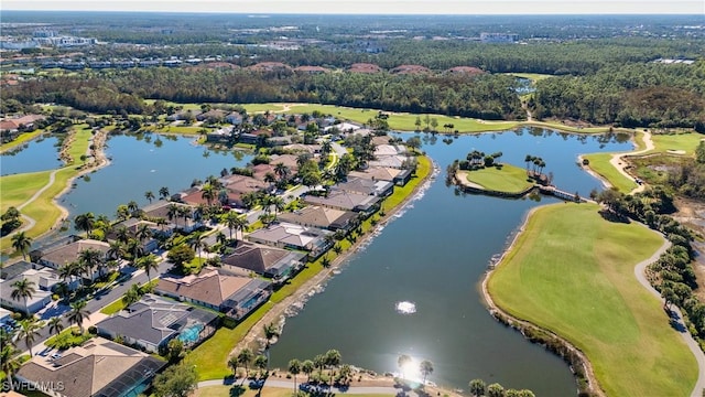 birds eye view of property featuring a residential view and a water view