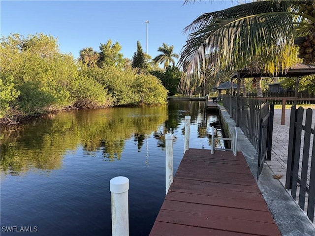 dock area featuring a water view