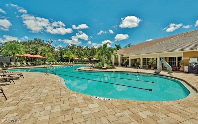 community pool with a patio