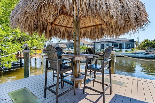 view of dock with a water view