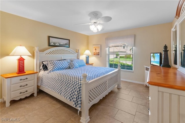 bedroom featuring baseboards and ceiling fan