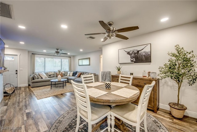 618 SE 26th St, Cape Coral, FL 33904 - dining area featuring ceiling fan, wood finished floors, baseboards, and recessed lighting