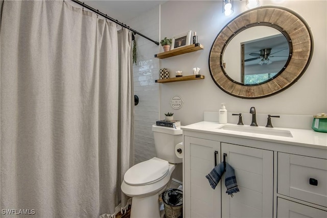 618 SE 26th St, Cape Coral, FL 33904 - full bathroom with toilet, ceiling fan, vanity, and a shower with curtain