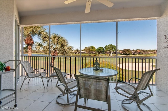 sunroom with a ceiling fan