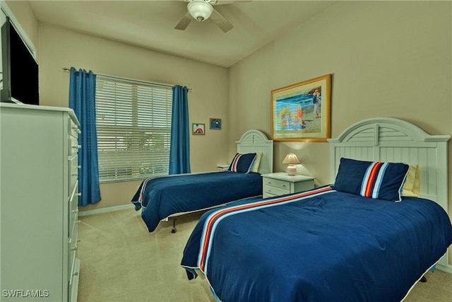 bedroom with baseboards, carpet, and a ceiling fan