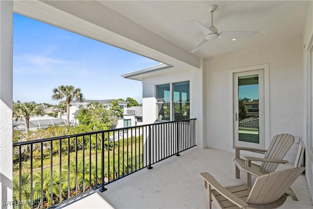 balcony with a ceiling fan