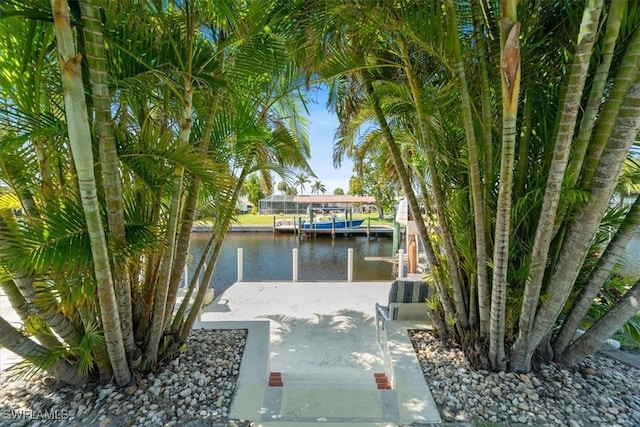 view of dock with a water view