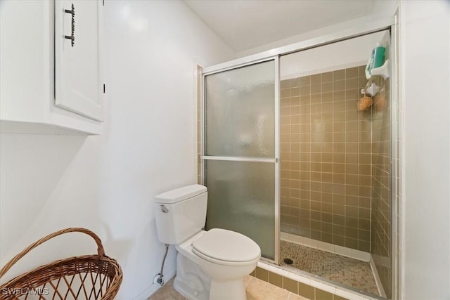 full bathroom with toilet and a stall shower