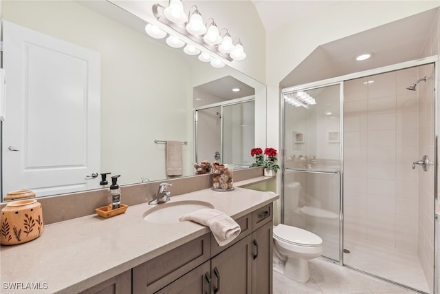 4360 Aurora St, Naples, FL 34119 - full bath featuring vanity, a stall shower, tile patterned flooring, and recessed lighting