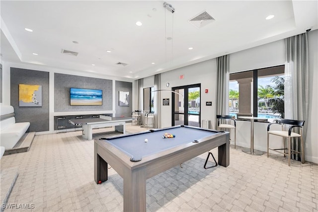 4360 Aurora St, Naples, FL 34119 - game room with billiards, recessed lighting, and a tray ceiling