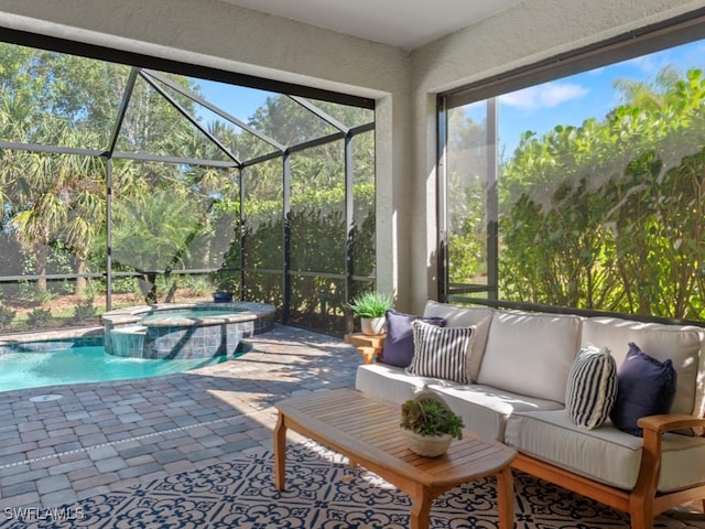 sunroom / solarium featuring a swimming pool