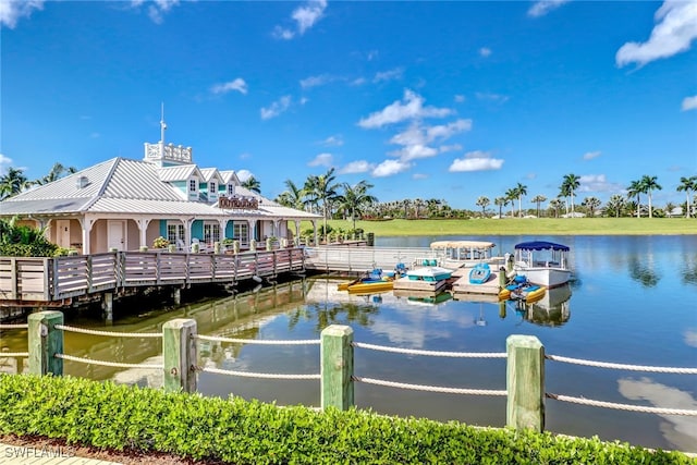 dock area featuring a water view