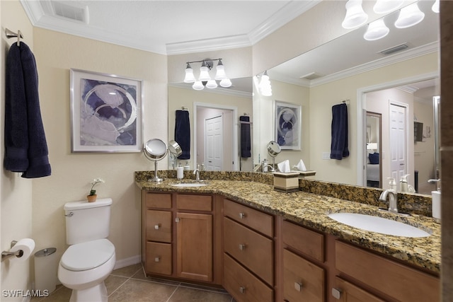 full bathroom featuring crown molding, toilet, and a sink