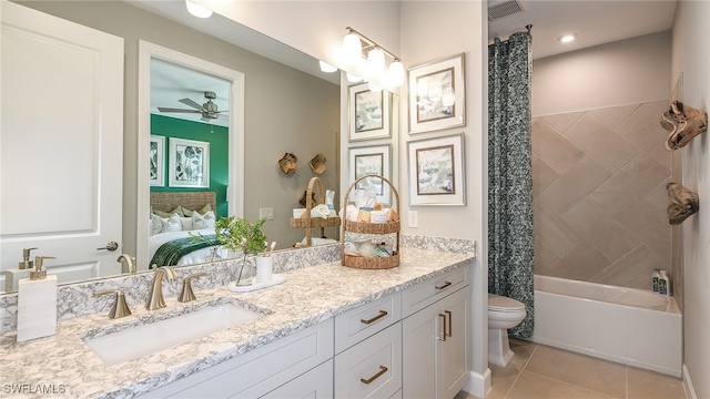 ensuite bathroom with tile patterned floors, visible vents, toilet, ensuite bathroom, and vanity