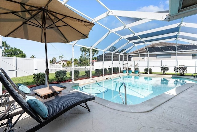 view of pool with a patio area, a fenced backyard, and a fenced in pool