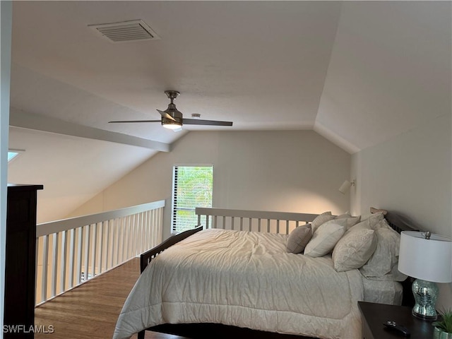 1281 Solana Rd, Naples, FL 34103 - bedroom with visible vents, wood finished floors, ceiling fan, and vaulted ceiling