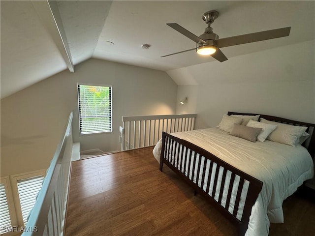 1281 Solana Rd, Naples, FL 34103 - bedroom with wood finished floors, a ceiling fan, and vaulted ceiling