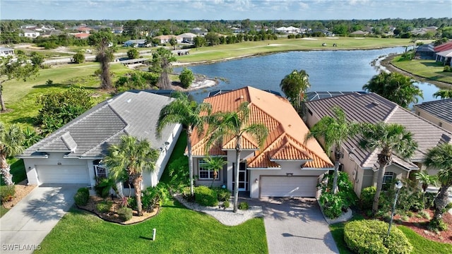 aerial view with a water view