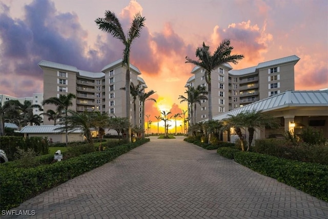 view of property at dusk