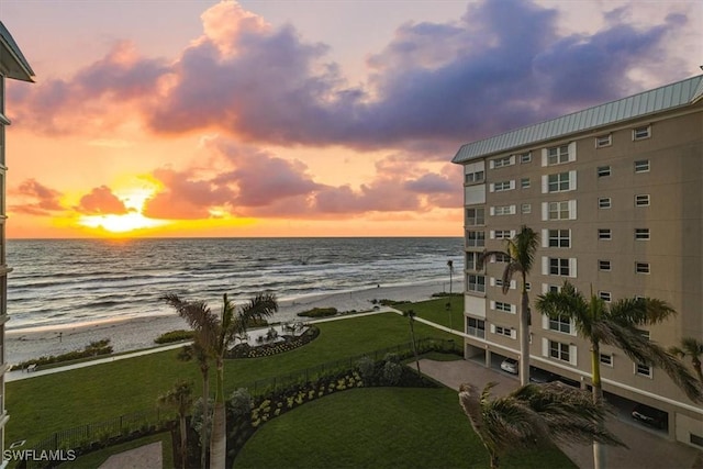 property view of water with a beach view