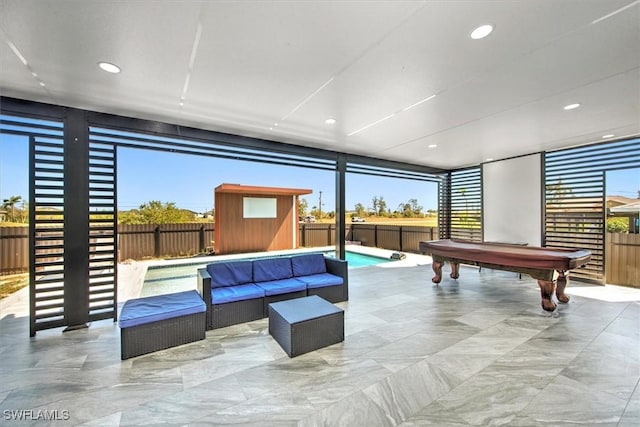 recreation room with recessed lighting and pool table