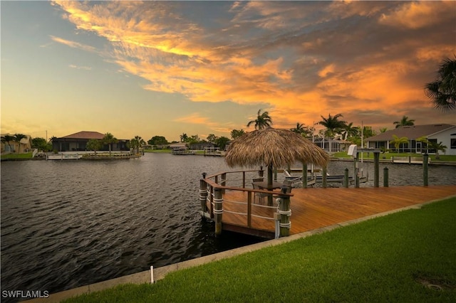 view of dock with a water view