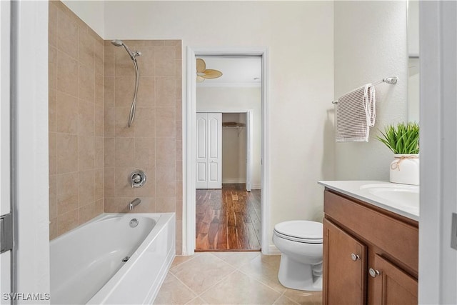 10432 Yorkstone Dr, Bonita Springs, FL 34135 - bathroom with vanity, washtub / shower combination, tile patterned flooring, and ornamental molding