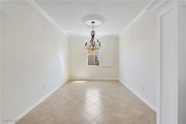 10432 Yorkstone Dr, Bonita Springs, FL 34135 - empty room featuring a chandelier, ornamental molding, and light tile patterned flooring