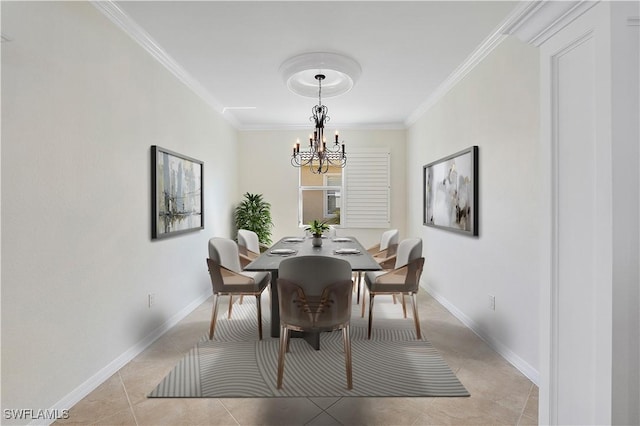 10432 Yorkstone Dr, Bonita Springs, FL 34135 - dining room featuring a chandelier, ornamental molding, and light tile patterned floors