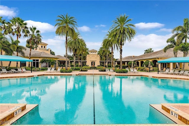 pool featuring a patio area