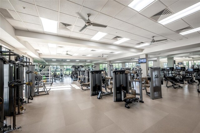 29115 W Teramo Way, Naples, FL 34110 - workout area with ceiling fan, a paneled ceiling, and visible vents