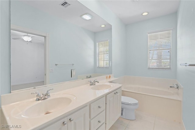 bathroom with a sink, visible vents, a garden tub, and tile patterned floors