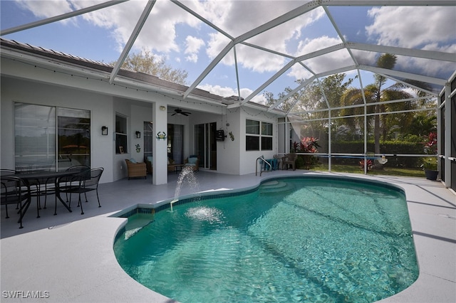 3381 Mystic River Dr, Naples, FL 34120 - pool featuring a patio area, glass enclosure, and ceiling fan