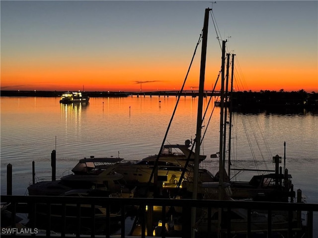 property view of water featuring a boat dock