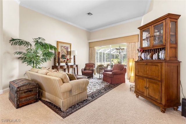 12922 Kedleston Cir, Fort Myers, FL 33912 - living area with light carpet and crown molding