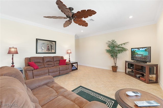 5220 SW 22nd Ave, Cape Coral, FL 33914 - living area with crown molding, recessed lighting, and ceiling fan