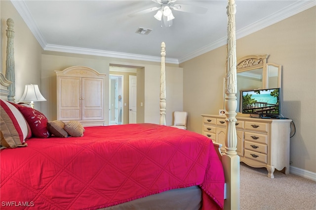 5220 SW 22nd Ave, Cape Coral, FL 33914 - bedroom with crown molding, light colored carpet, and a ceiling fan