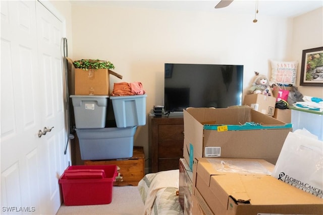 storage area with a ceiling fan