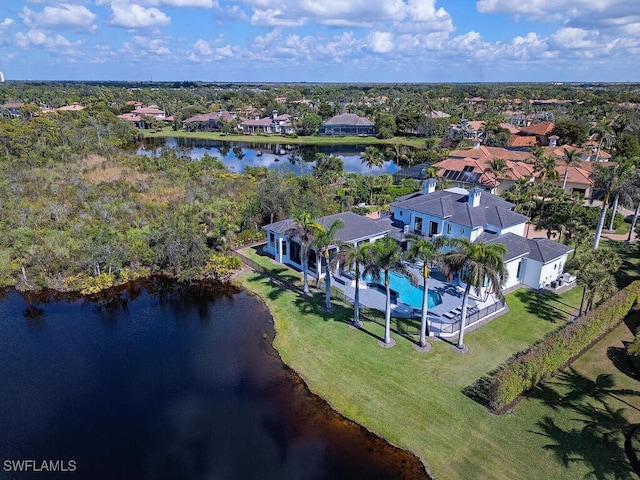 bird's eye view with a water view and a residential view