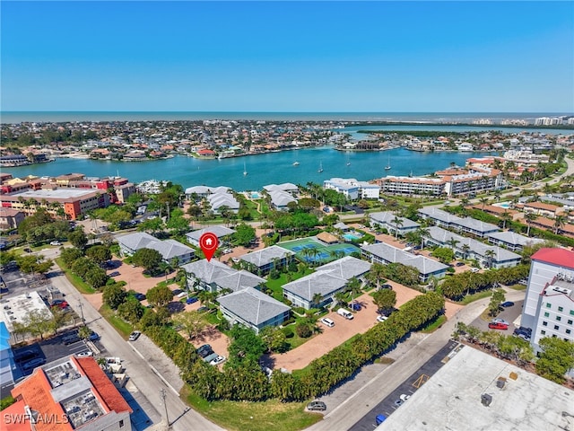 aerial view with a water view