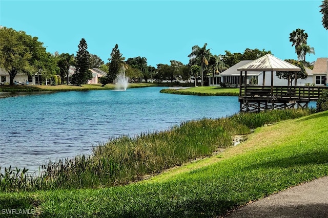 view of water feature featuring a gazebo