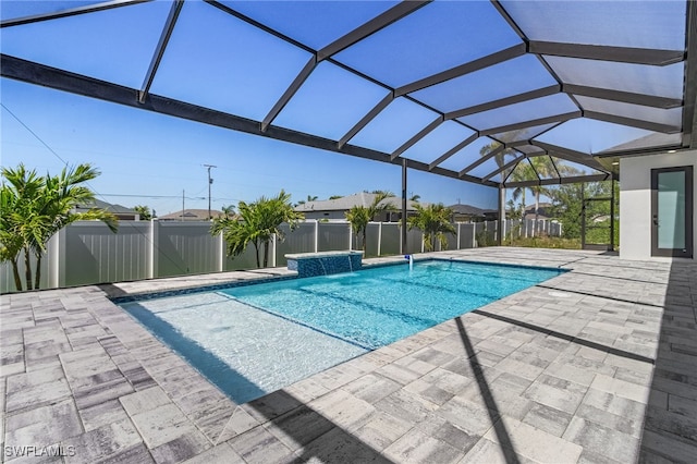 view of pool featuring a patio area, a fenced in pool, and fence