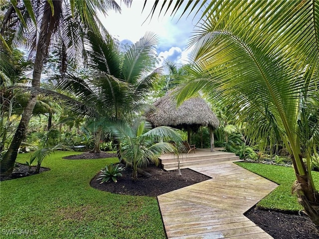 view of community with a gazebo and a lawn