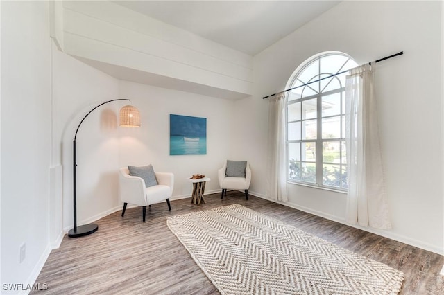 living area with baseboards and light wood-style floors