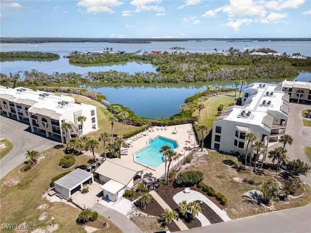 aerial view with a water view