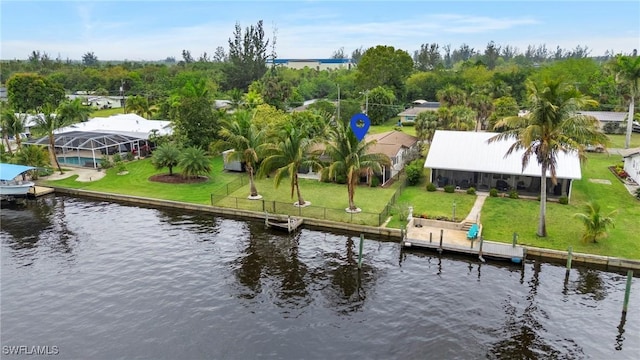 bird's eye view featuring a water view