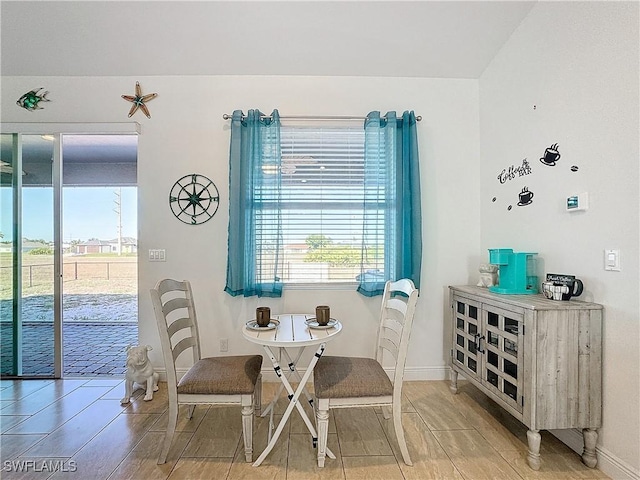 dining room with baseboards, a wealth of natural light, and wood tiled floor