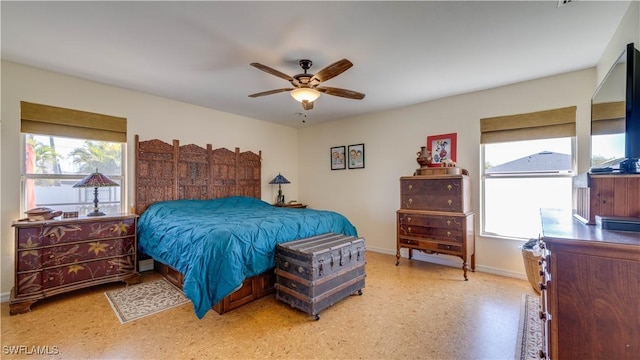 bedroom featuring baseboards and ceiling fan