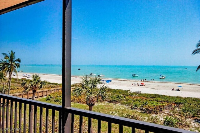 view of water feature with a view of the beach