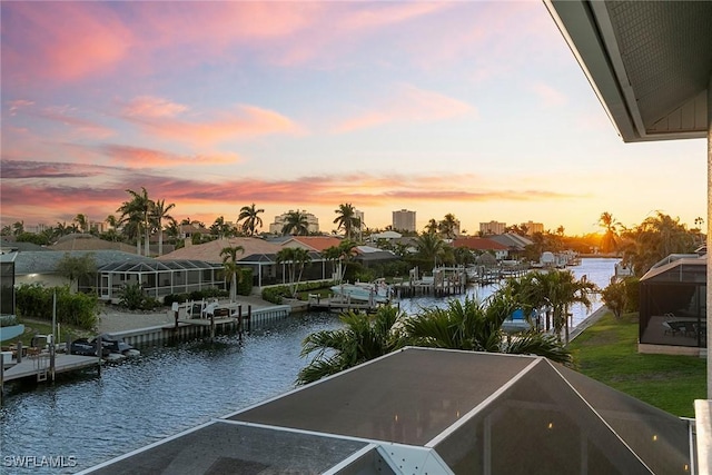 property view of water featuring a boat dock